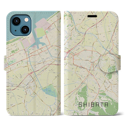 【新発田（新潟県）】地図柄iPhoneケース（手帳タイプ）ナチュラル・iPhone 13 用