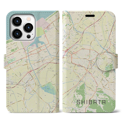 【新発田（新潟県）】地図柄iPhoneケース（手帳タイプ）ナチュラル・iPhone 13 Pro 用