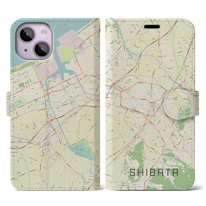 【新発田（新潟県）】地図柄iPhoneケース（手帳タイプ）ナチュラル・iPhone 14 用