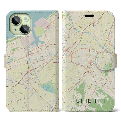 【新発田（新潟県）】地図柄iPhoneケース（手帳タイプ）ナチュラル・iPhone 15 用