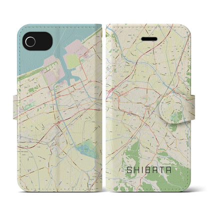 【新発田（新潟県）】地図柄iPhoneケース（手帳タイプ）ナチュラル・iPhone SE（第3 / 第2世代） / 8 / 7 / 6s / 6 用