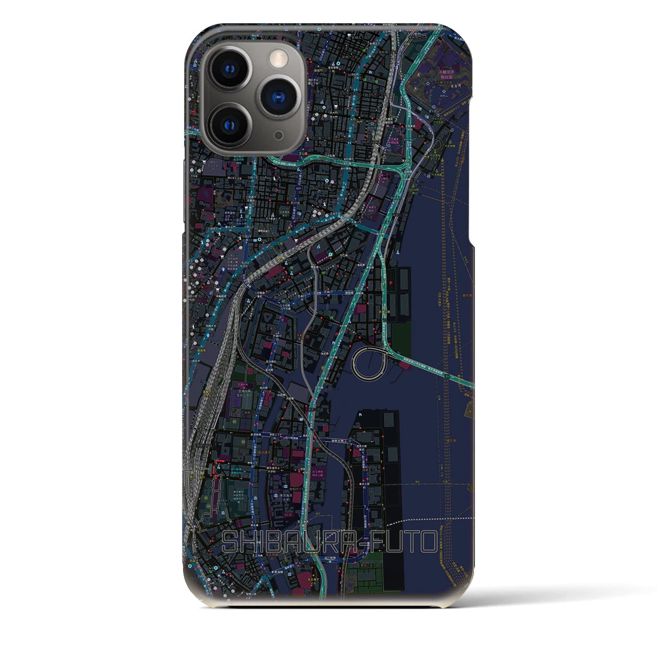【芝浦ふ頭】地図柄iPhoneケース（バックカバータイプ・ブラック）iPhone 11 Pro Max 用