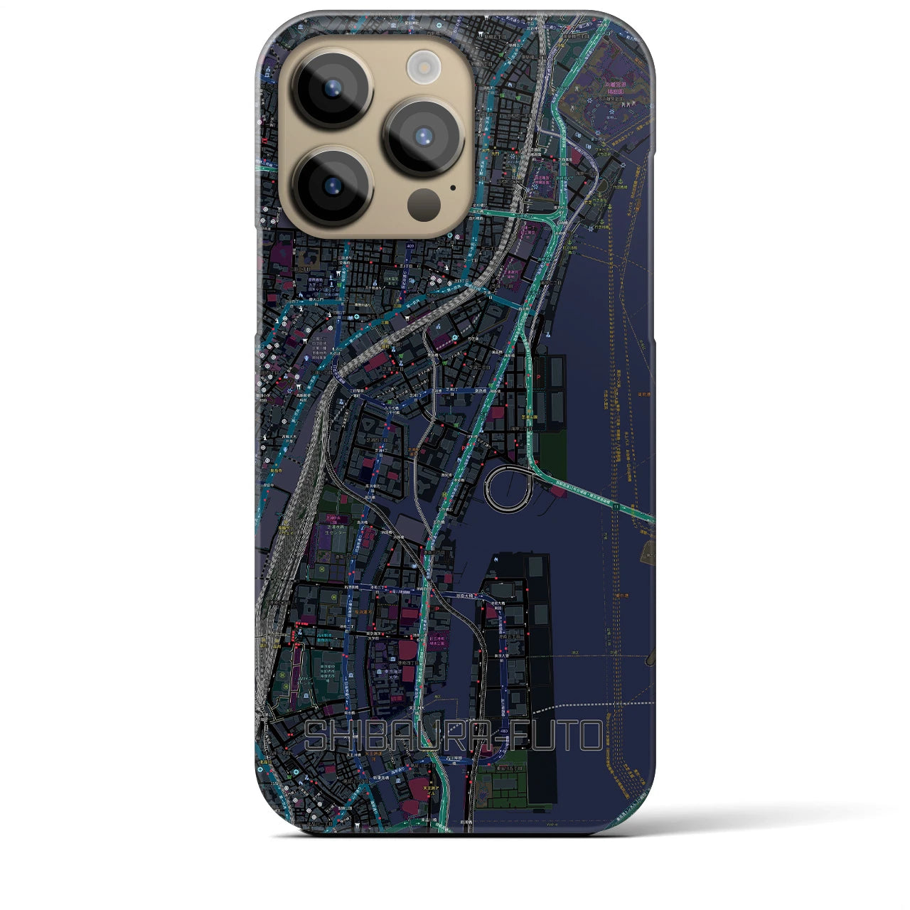 【芝浦ふ頭】地図柄iPhoneケース（バックカバータイプ・ブラック）iPhone 14 Pro Max 用