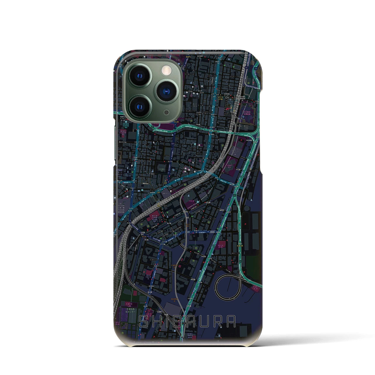 【芝浦】地図柄iPhoneケース（バックカバータイプ・ブラック）iPhone 11 Pro 用