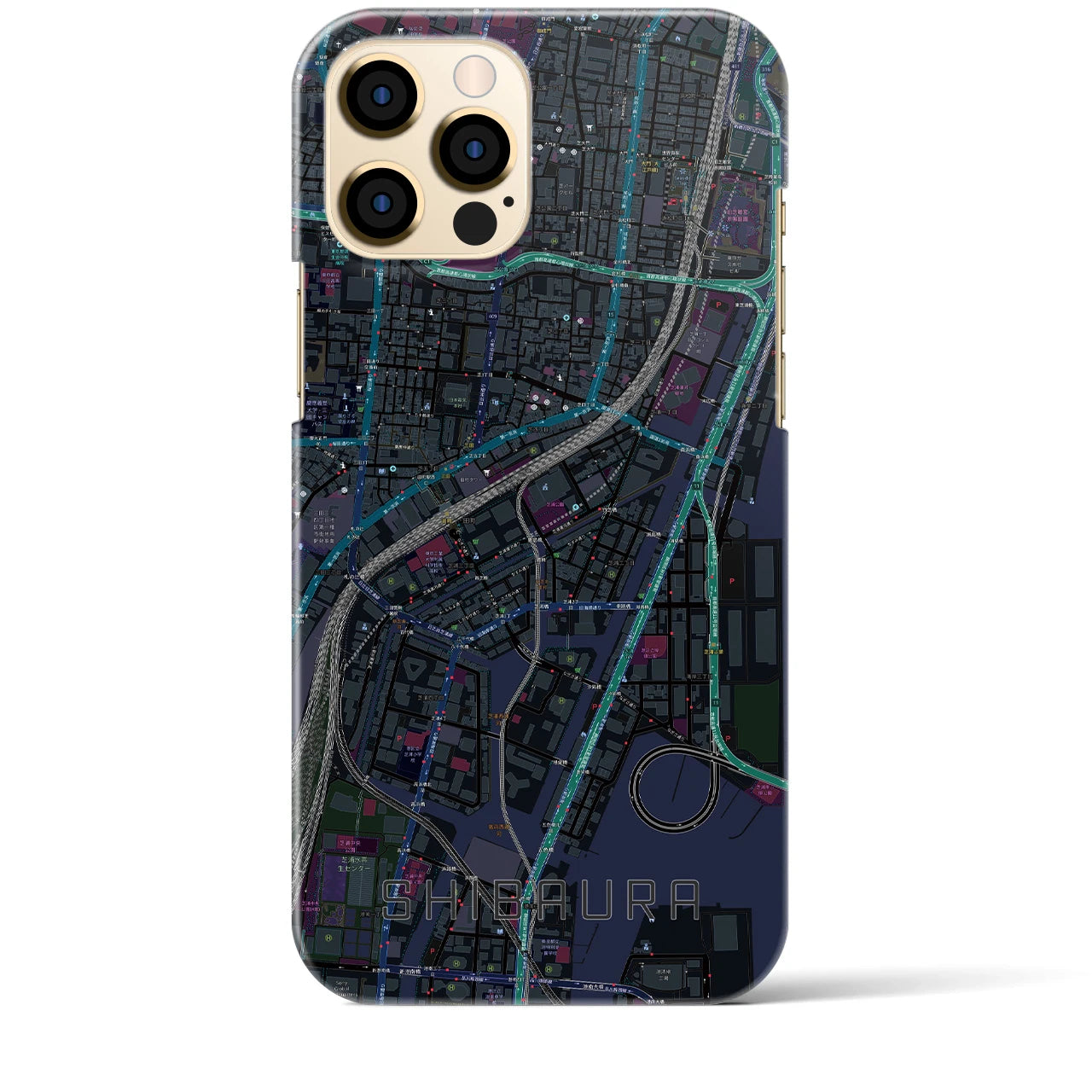 【芝浦】地図柄iPhoneケース（バックカバータイプ・ブラック）iPhone 12 Pro Max 用