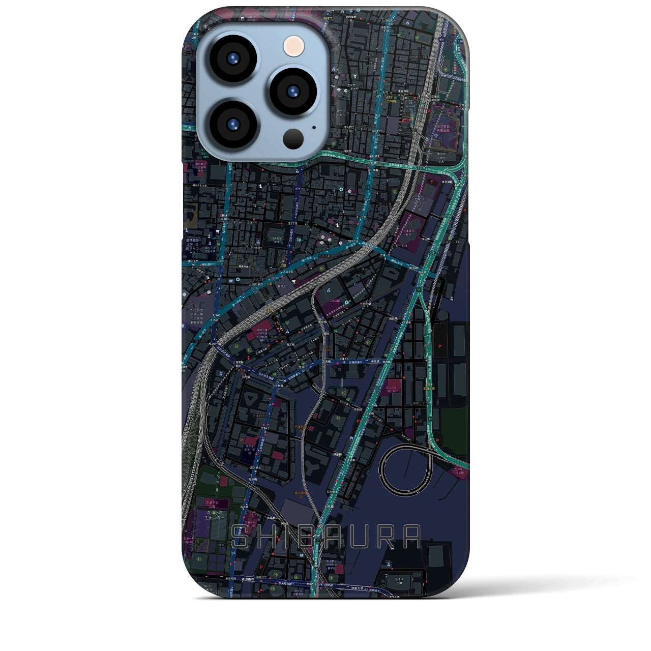 【芝浦】地図柄iPhoneケース（バックカバータイプ・ブラック）iPhone 13 Pro Max 用
