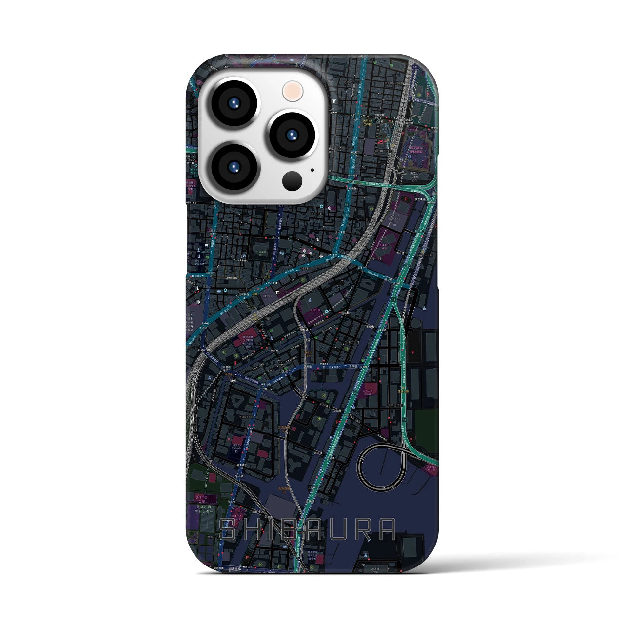 【芝浦】地図柄iPhoneケース（バックカバータイプ・ブラック）iPhone 13 Pro 用