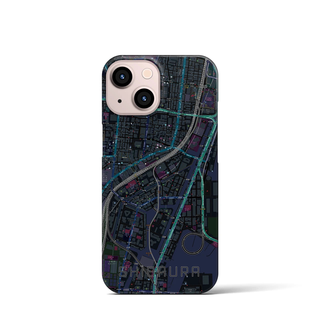 【芝浦】地図柄iPhoneケース（バックカバータイプ・ブラック）iPhone 13 mini 用