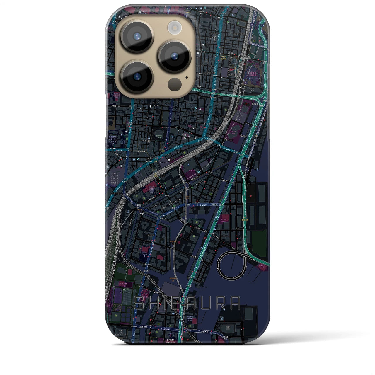 【芝浦】地図柄iPhoneケース（バックカバータイプ・ブラック）iPhone 14 Pro Max 用