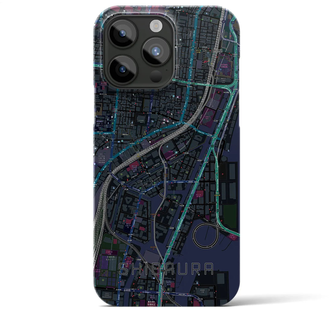 【芝浦】地図柄iPhoneケース（バックカバータイプ・ブラック）iPhone 15 Pro Max 用