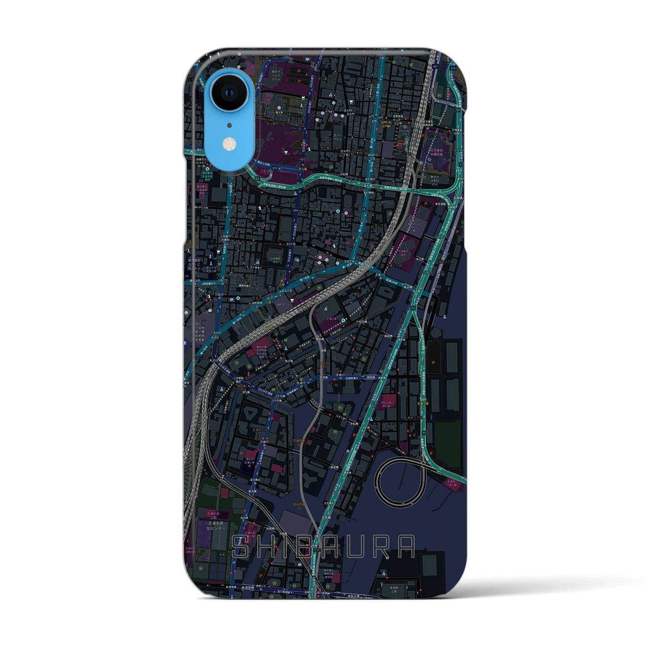 【芝浦】地図柄iPhoneケース（バックカバータイプ・ブラック）iPhone XR 用