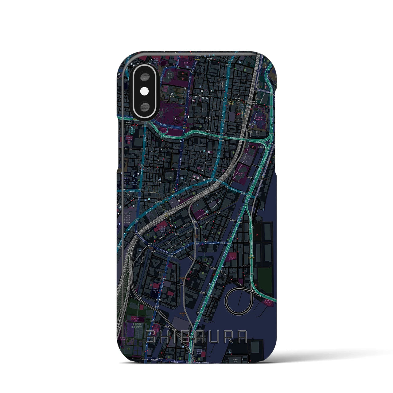 【芝浦】地図柄iPhoneケース（バックカバータイプ・ブラック）iPhone XS / X 用