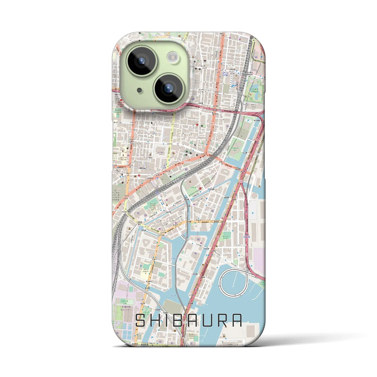 【芝浦】地図柄iPhoneケース（バックカバータイプ・ナチュラル）iPhone 15 用