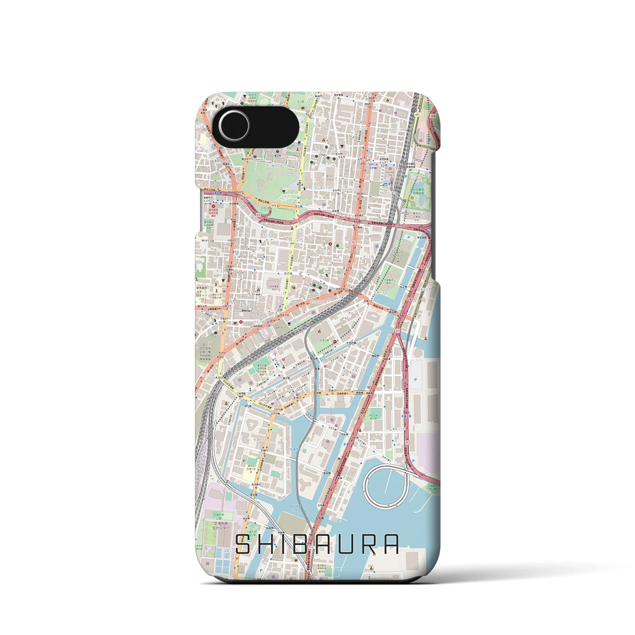 【芝浦】地図柄iPhoneケース（バックカバータイプ・ナチュラル）iPhone SE（第3 / 第2世代） / 8 / 7 / 6s / 6 用