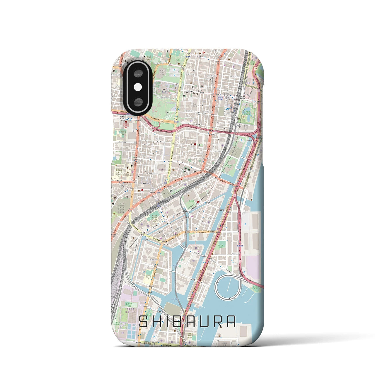【芝浦】地図柄iPhoneケース（バックカバータイプ・ナチュラル）iPhone XS / X 用