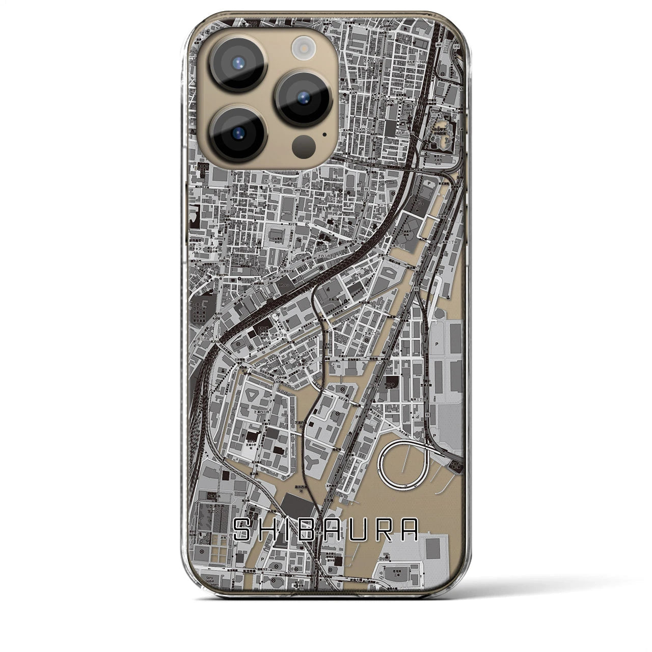 【芝浦】地図柄iPhoneケース（クリアタイプ・モノトーン）iPhone 14 Pro Max 用