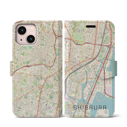 【芝浦（東京都）】地図柄iPhoneケース（手帳タイプ）ナチュラル・iPhone 13 mini 用