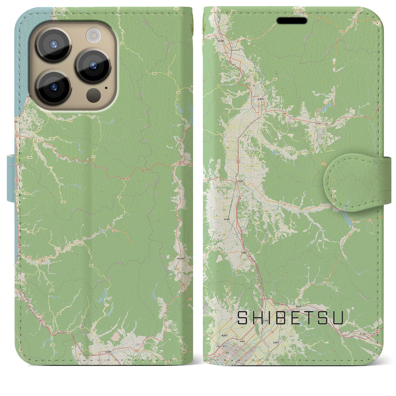 【士別】地図柄iPhoneケース（手帳両面タイプ・ナチュラル）iPhone 14 Pro Max 用