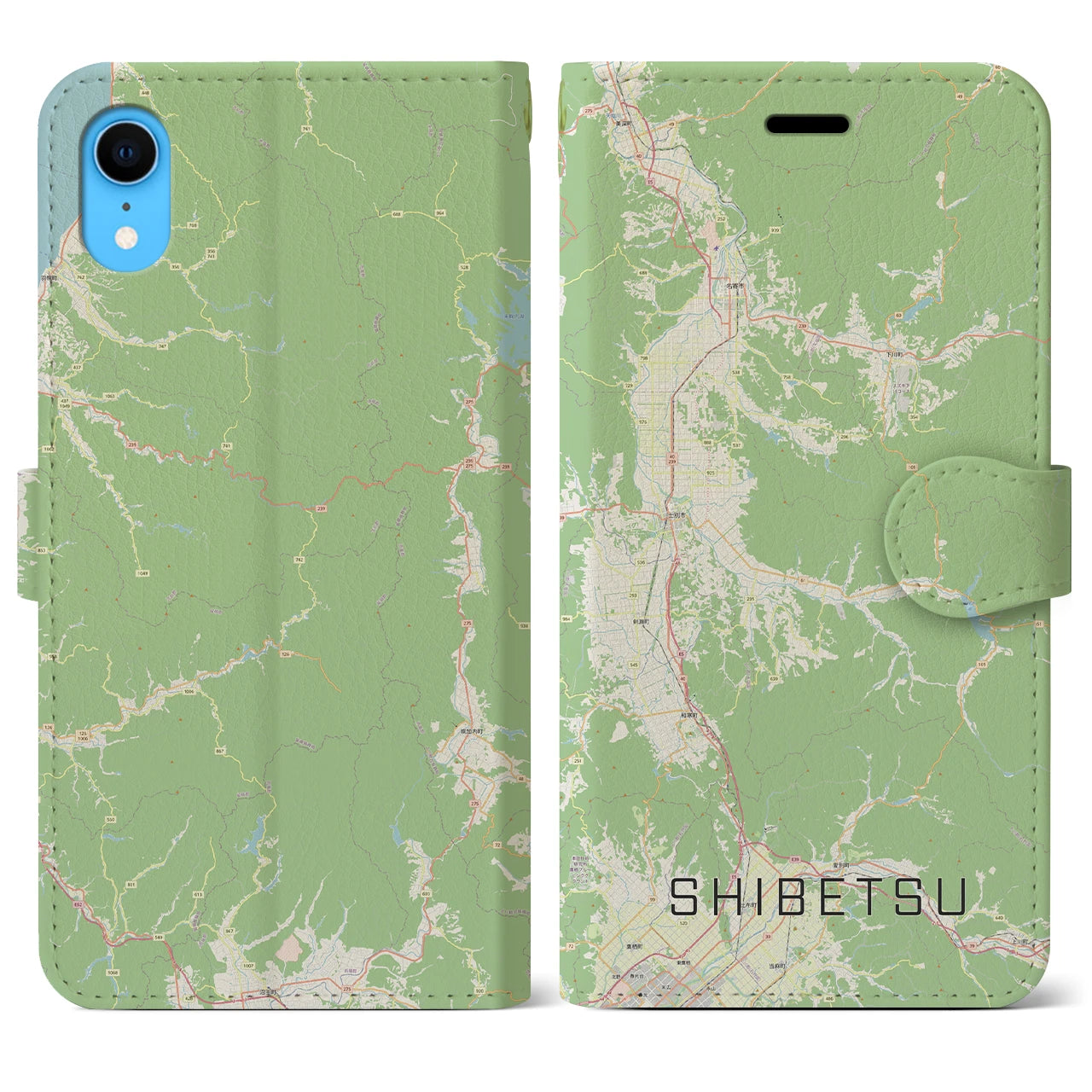 【士別】地図柄iPhoneケース（手帳両面タイプ・ナチュラル）iPhone XR 用