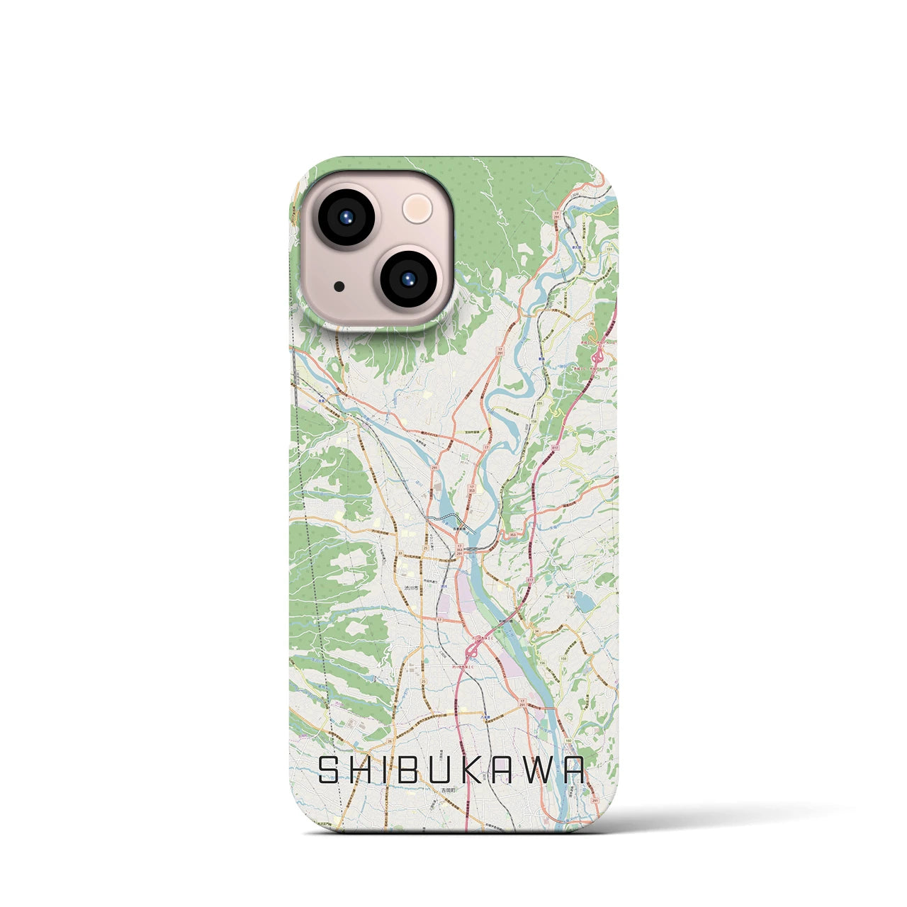【渋川】地図柄iPhoneケース（バックカバータイプ・ナチュラル）iPhone 13 mini 用