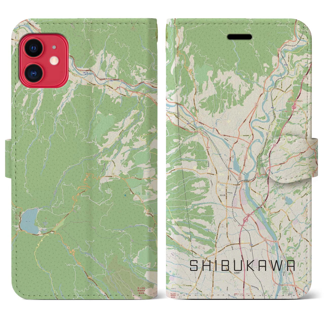 【渋川】地図柄iPhoneケース（手帳両面タイプ・ナチュラル）iPhone 11 用