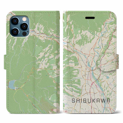 【渋川（群馬県）】地図柄iPhoneケース（手帳タイプ）ナチュラル・iPhone 12 / 12 Pro 用