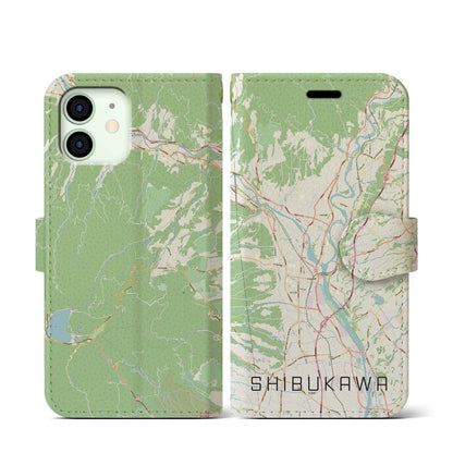【渋川（群馬県）】地図柄iPhoneケース（手帳タイプ）ナチュラル・iPhone 12 mini 用