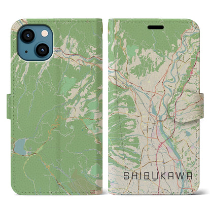 【渋川（群馬県）】地図柄iPhoneケース（手帳タイプ）ナチュラル・iPhone 13 用