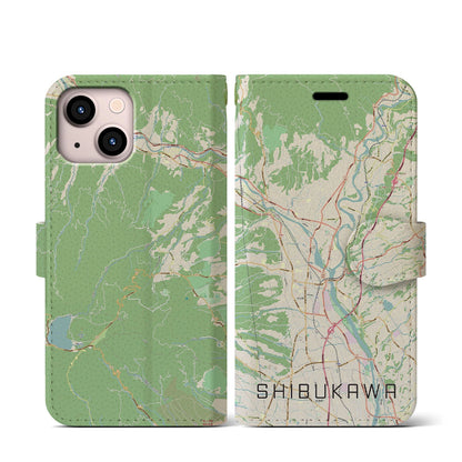 【渋川（群馬県）】地図柄iPhoneケース（手帳タイプ）ナチュラル・iPhone 13 mini 用