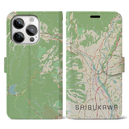 【渋川（群馬県）】地図柄iPhoneケース（手帳タイプ）ナチュラル・iPhone 14 Pro 用
