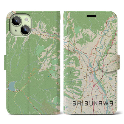 【渋川（群馬県）】地図柄iPhoneケース（手帳タイプ）ナチュラル・iPhone 15 用