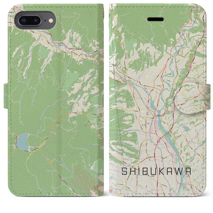 【渋川（群馬県）】地図柄iPhoneケース（手帳タイプ）ナチュラル・iPhone 8Plus /7Plus / 6sPlus / 6Plus 用