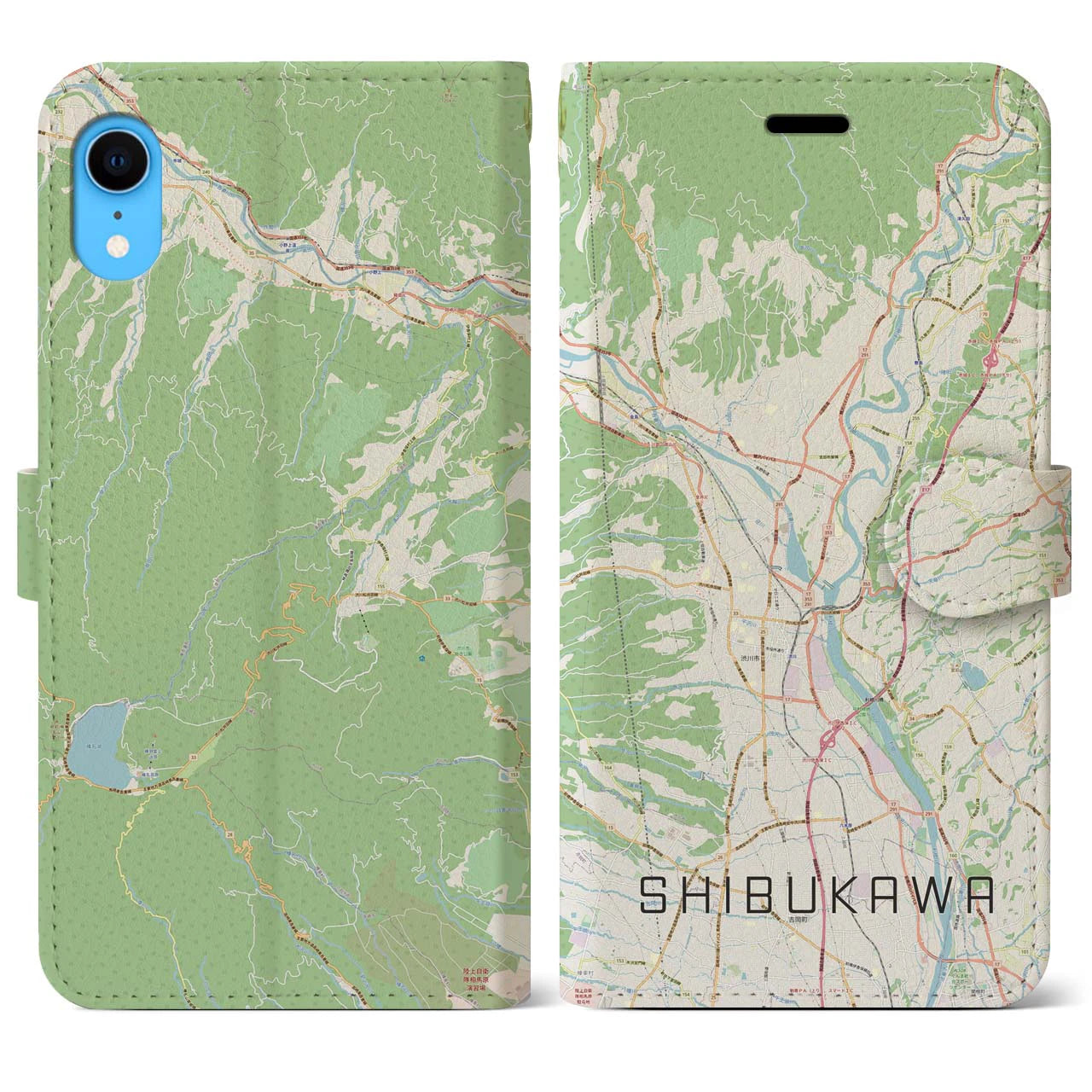 【渋川】地図柄iPhoneケース（手帳両面タイプ・ナチュラル）iPhone XR 用