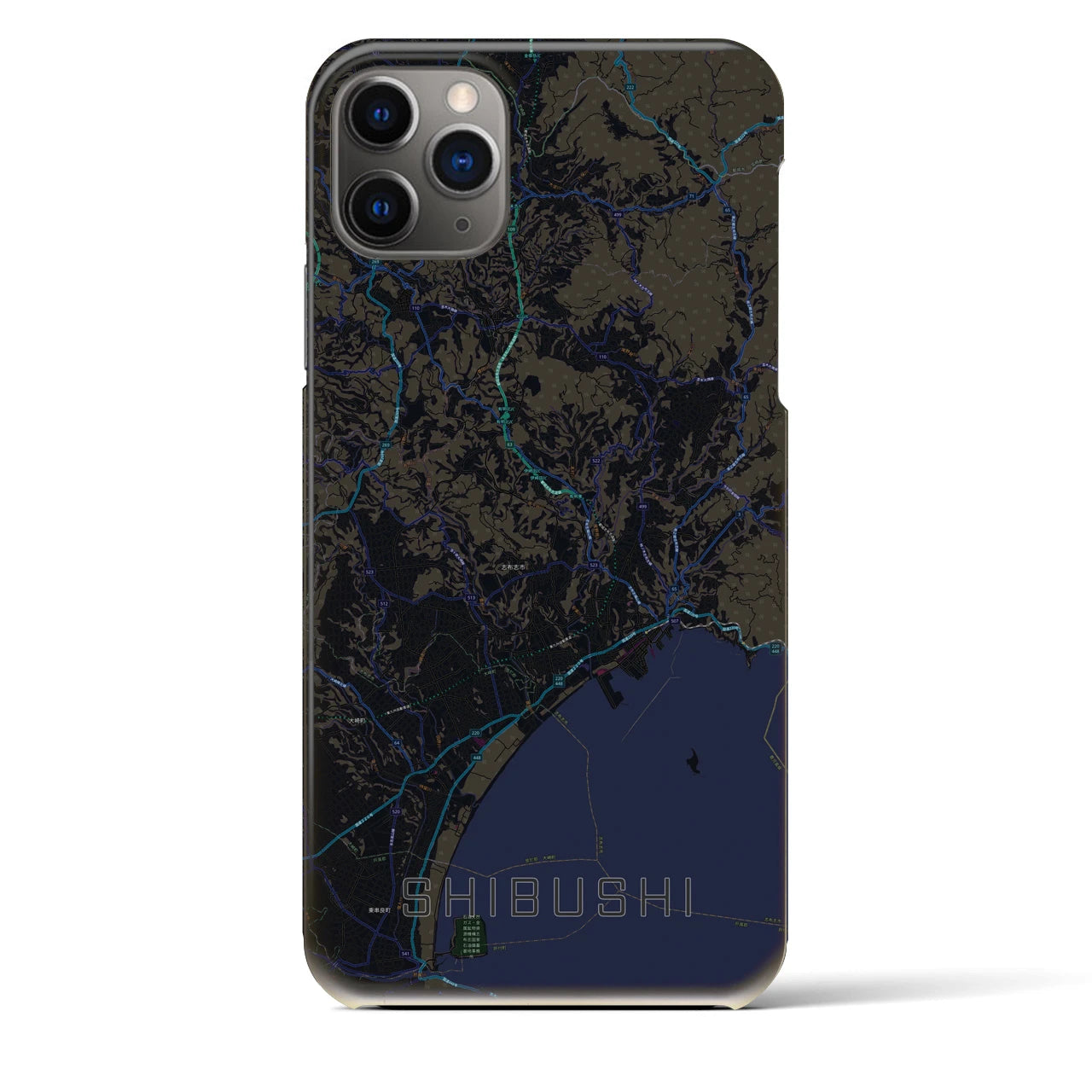 【志布志】地図柄iPhoneケース（バックカバータイプ・ブラック）iPhone 11 Pro Max 用