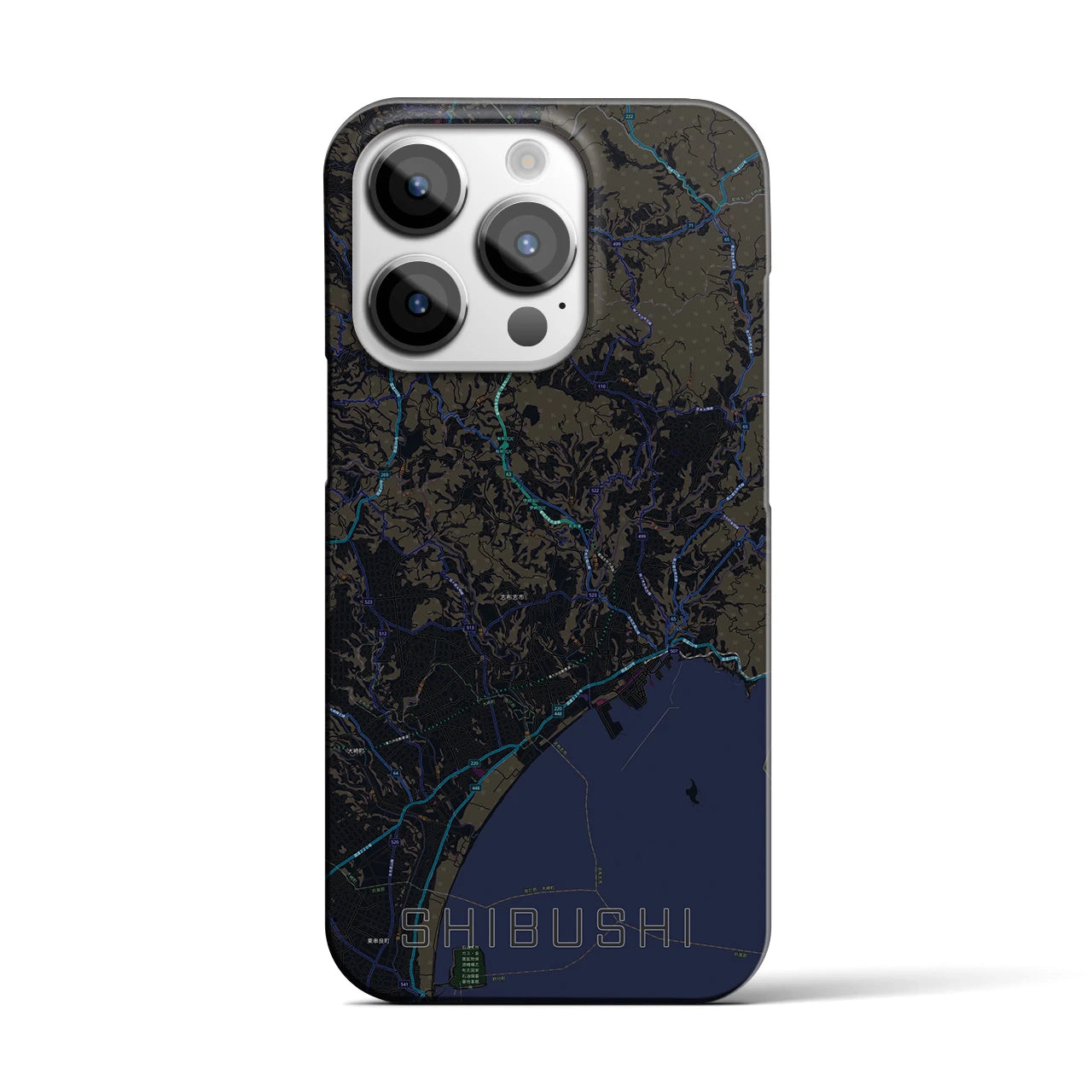 【志布志】地図柄iPhoneケース（バックカバータイプ・ブラック）iPhone 14 Pro 用