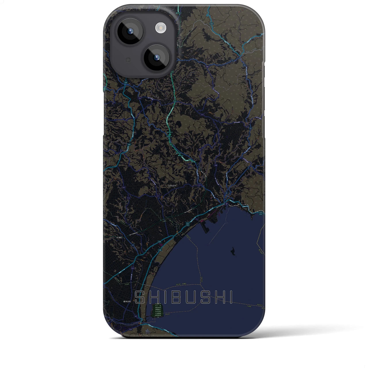 【志布志】地図柄iPhoneケース（バックカバータイプ・ブラック）iPhone 14 Plus 用