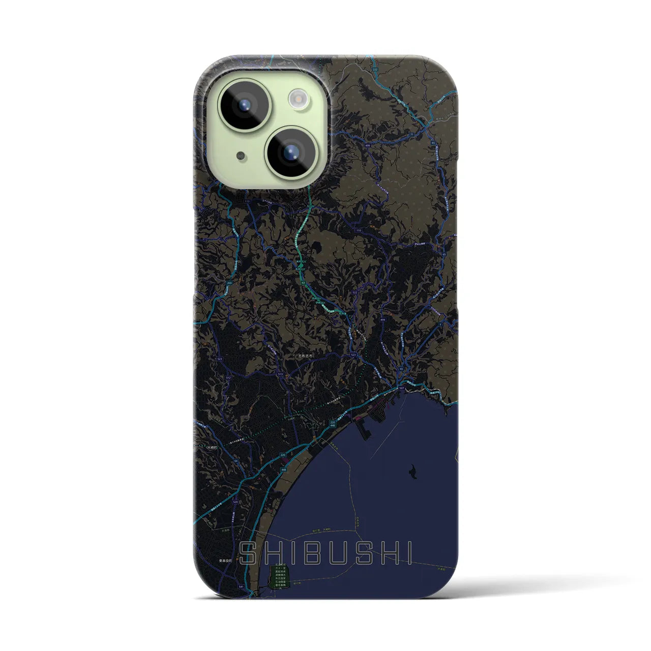 【志布志】地図柄iPhoneケース（バックカバータイプ・ブラック）iPhone 15 用