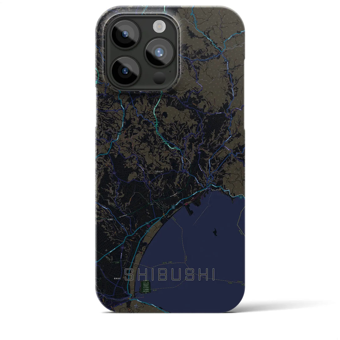 【志布志】地図柄iPhoneケース（バックカバータイプ・ブラック）iPhone 15 Pro Max 用