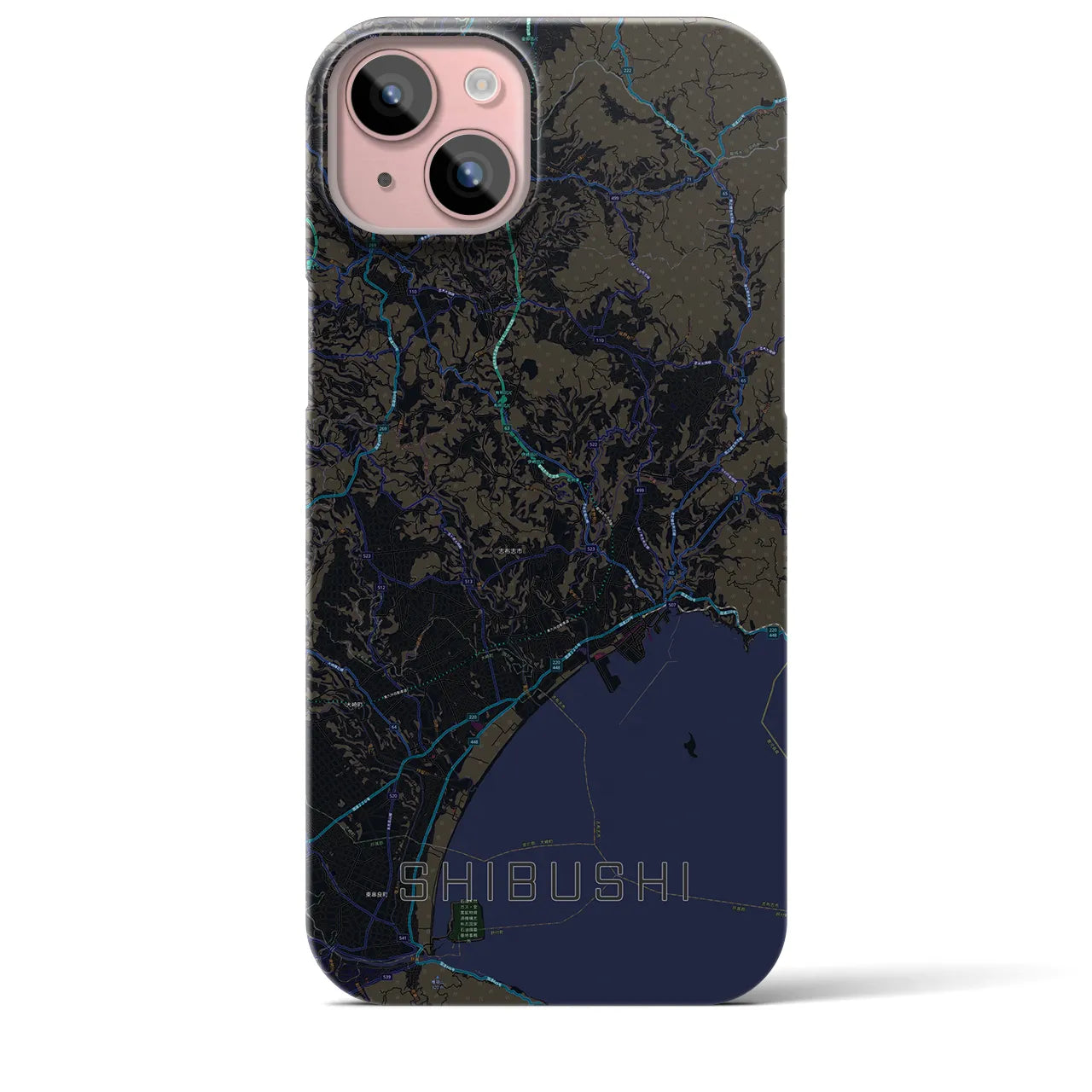 【志布志】地図柄iPhoneケース（バックカバータイプ・ブラック）iPhone 15 Plus 用