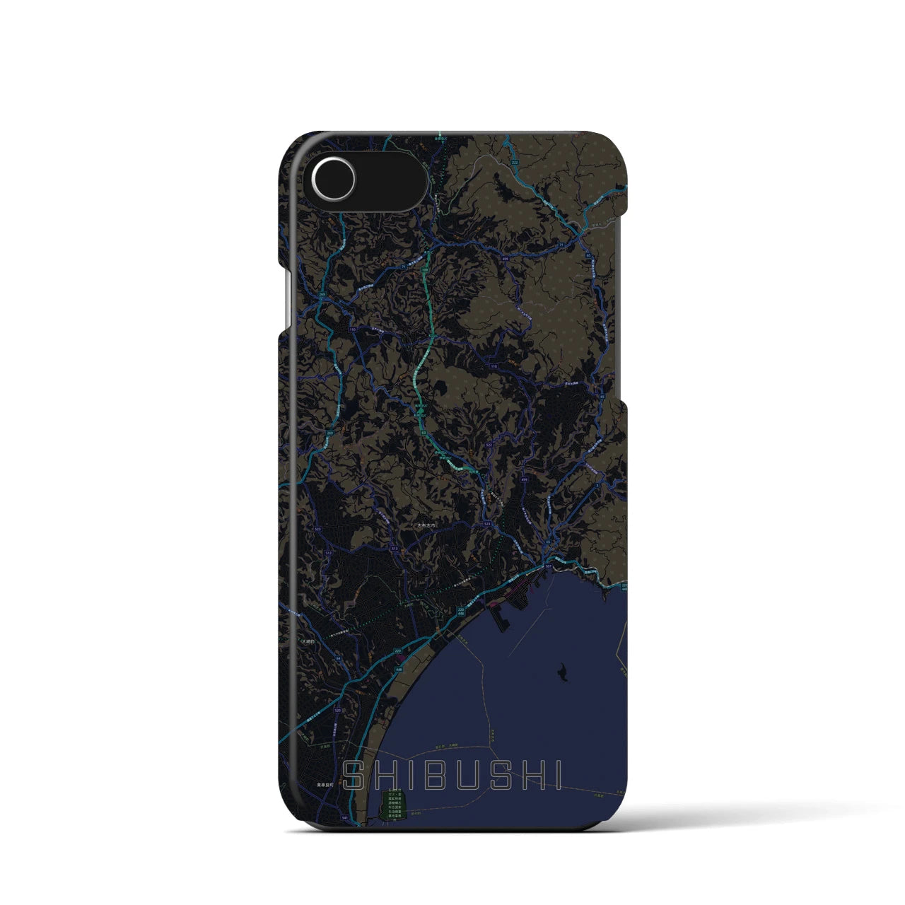 【志布志】地図柄iPhoneケース（バックカバータイプ・ブラック）iPhone SE（第3 / 第2世代） / 8 / 7 / 6s / 6 用