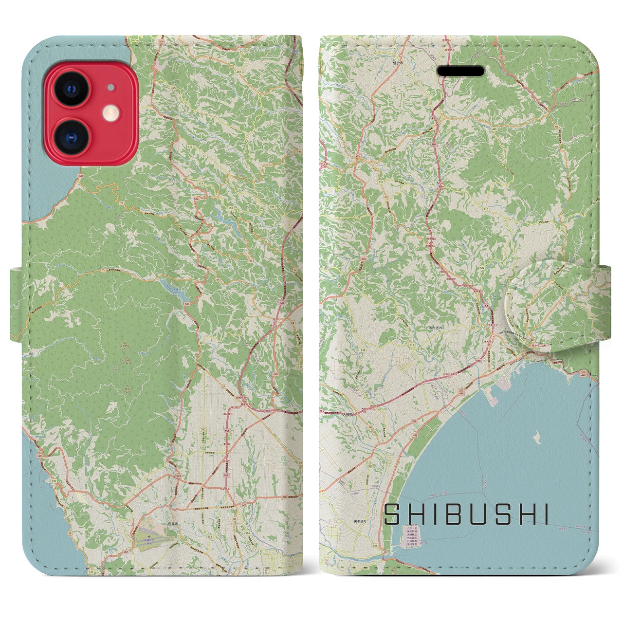 【志布志】地図柄iPhoneケース（手帳両面タイプ・ナチュラル）iPhone 11 用