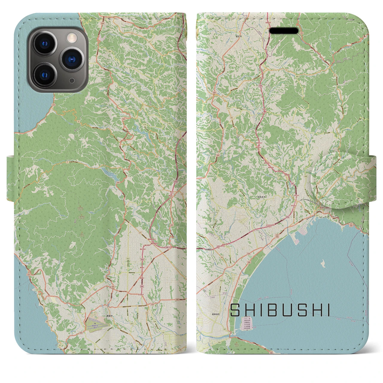 【志布志】地図柄iPhoneケース（手帳両面タイプ・ナチュラル）iPhone 11 Pro Max 用