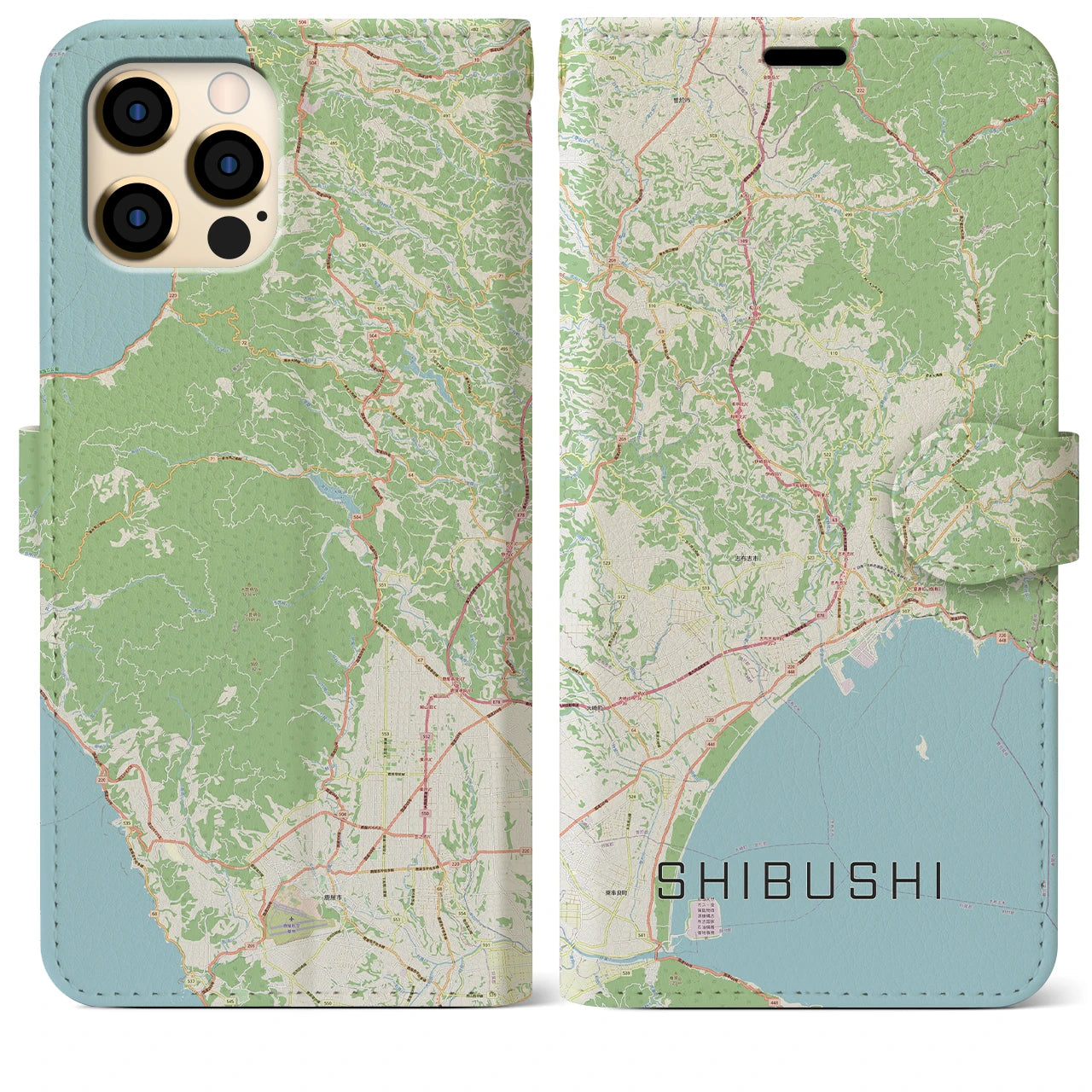 【志布志】地図柄iPhoneケース（手帳両面タイプ・ナチュラル）iPhone 12 Pro Max 用