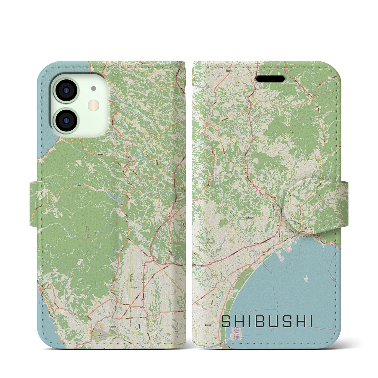 【志布志】地図柄iPhoneケース（手帳両面タイプ・ナチュラル）iPhone 12 mini 用