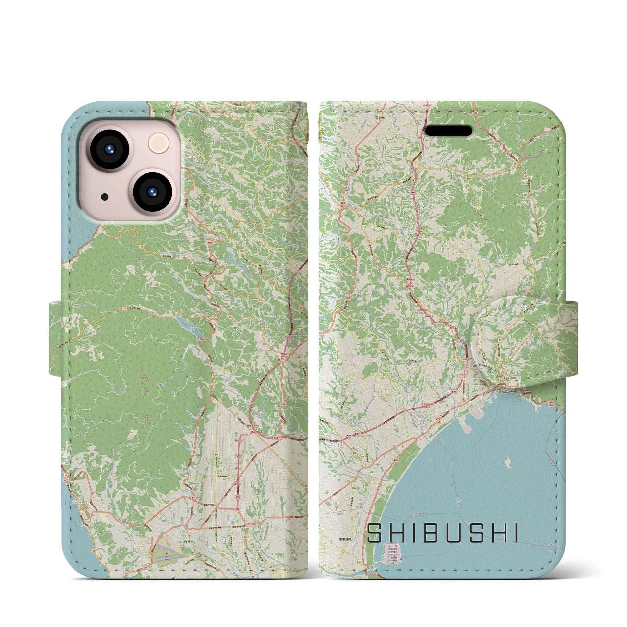 【志布志】地図柄iPhoneケース（手帳両面タイプ・ナチュラル）iPhone 13 mini 用