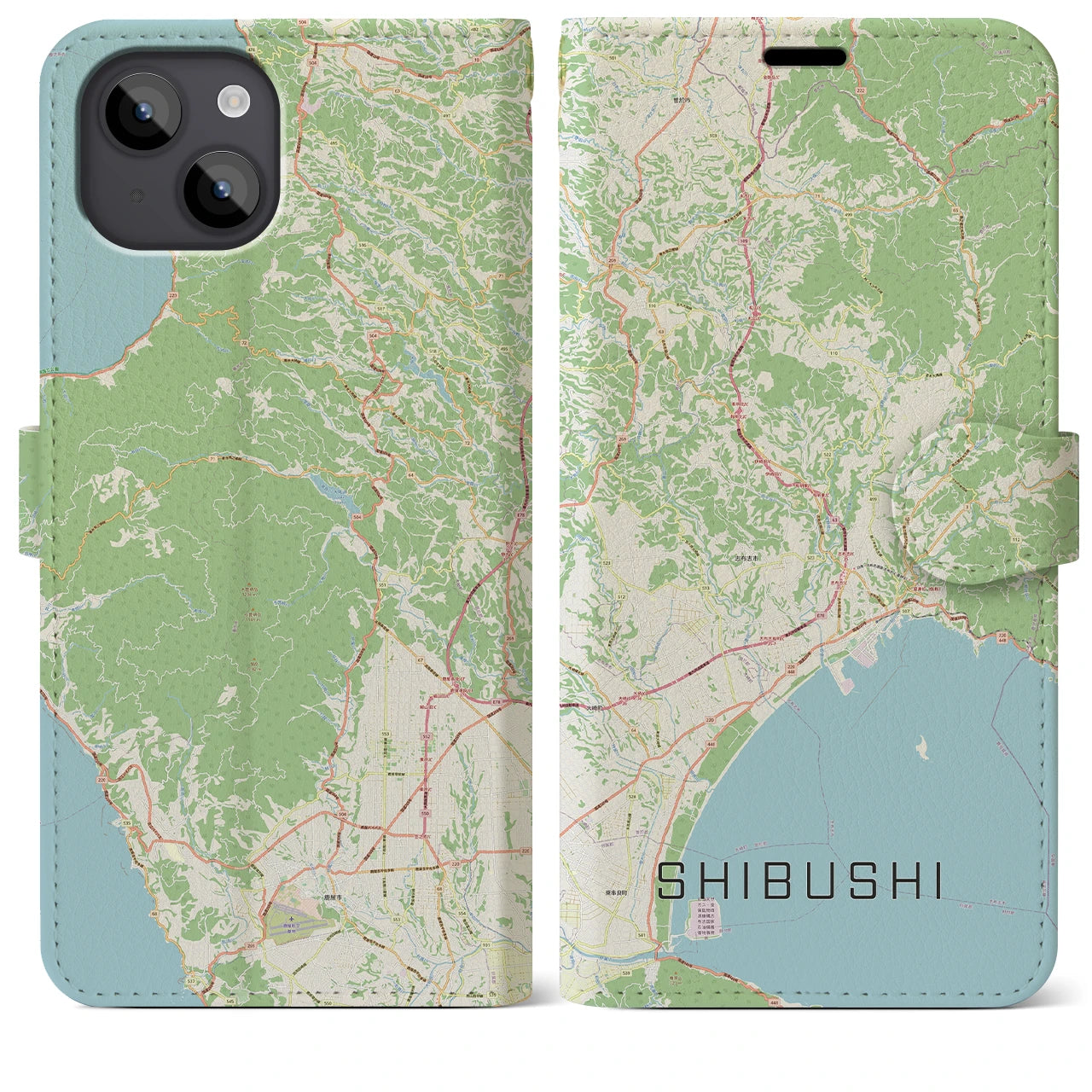 【志布志】地図柄iPhoneケース（手帳両面タイプ・ナチュラル）iPhone 14 Plus 用