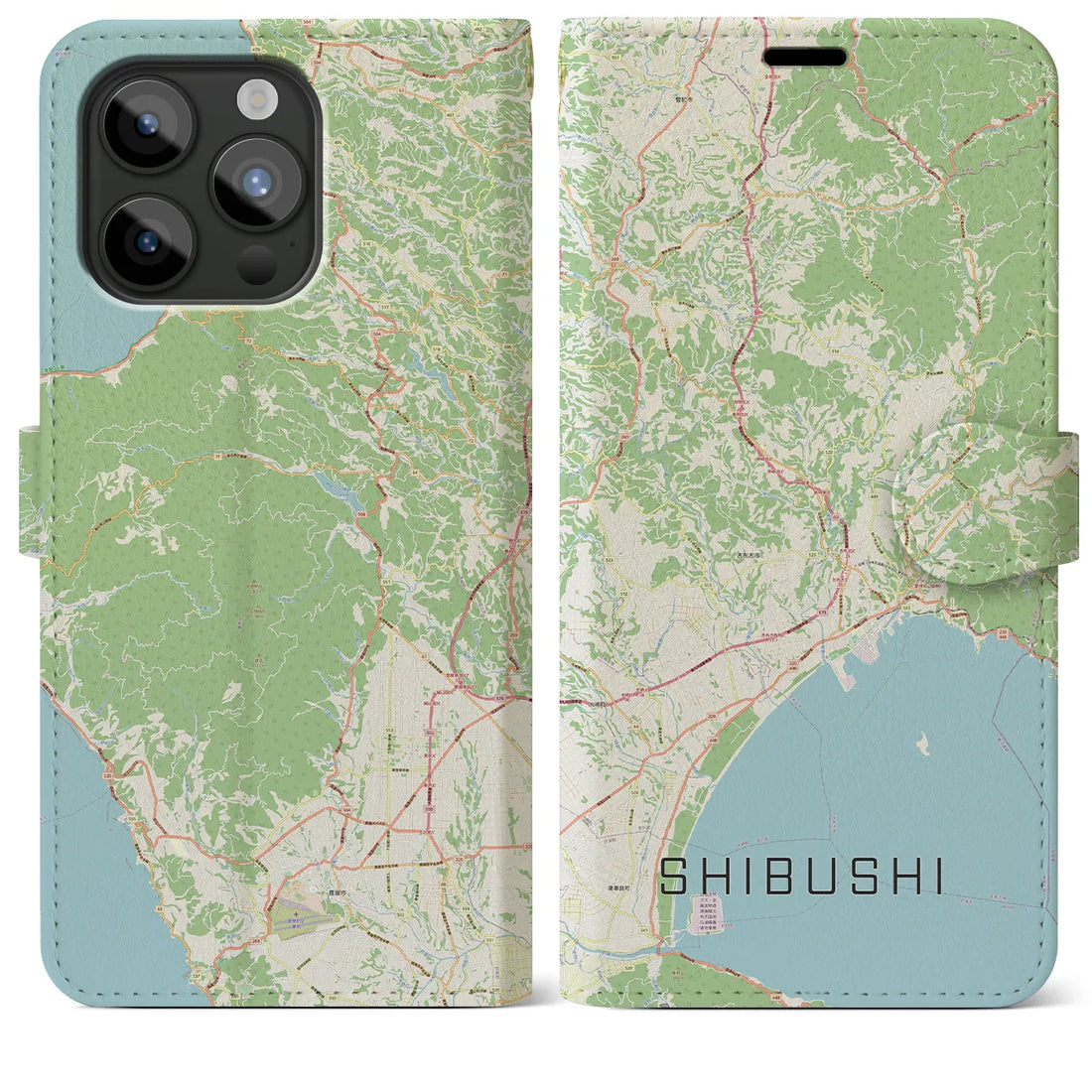 【志布志】地図柄iPhoneケース（手帳両面タイプ・ナチュラル）iPhone 15 Pro Max 用