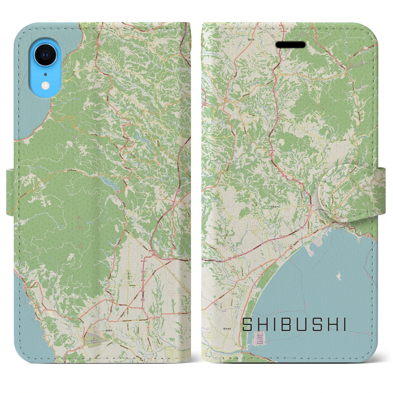 【志布志】地図柄iPhoneケース（手帳両面タイプ・ナチュラル）iPhone XR 用