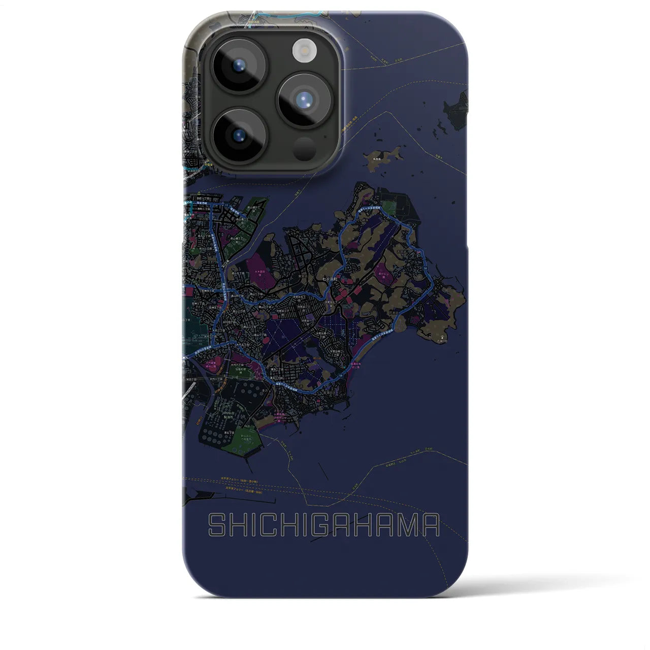 【七ヶ浜】地図柄iPhoneケース（バックカバータイプ・ブラック）iPhone 15 Pro Max 用