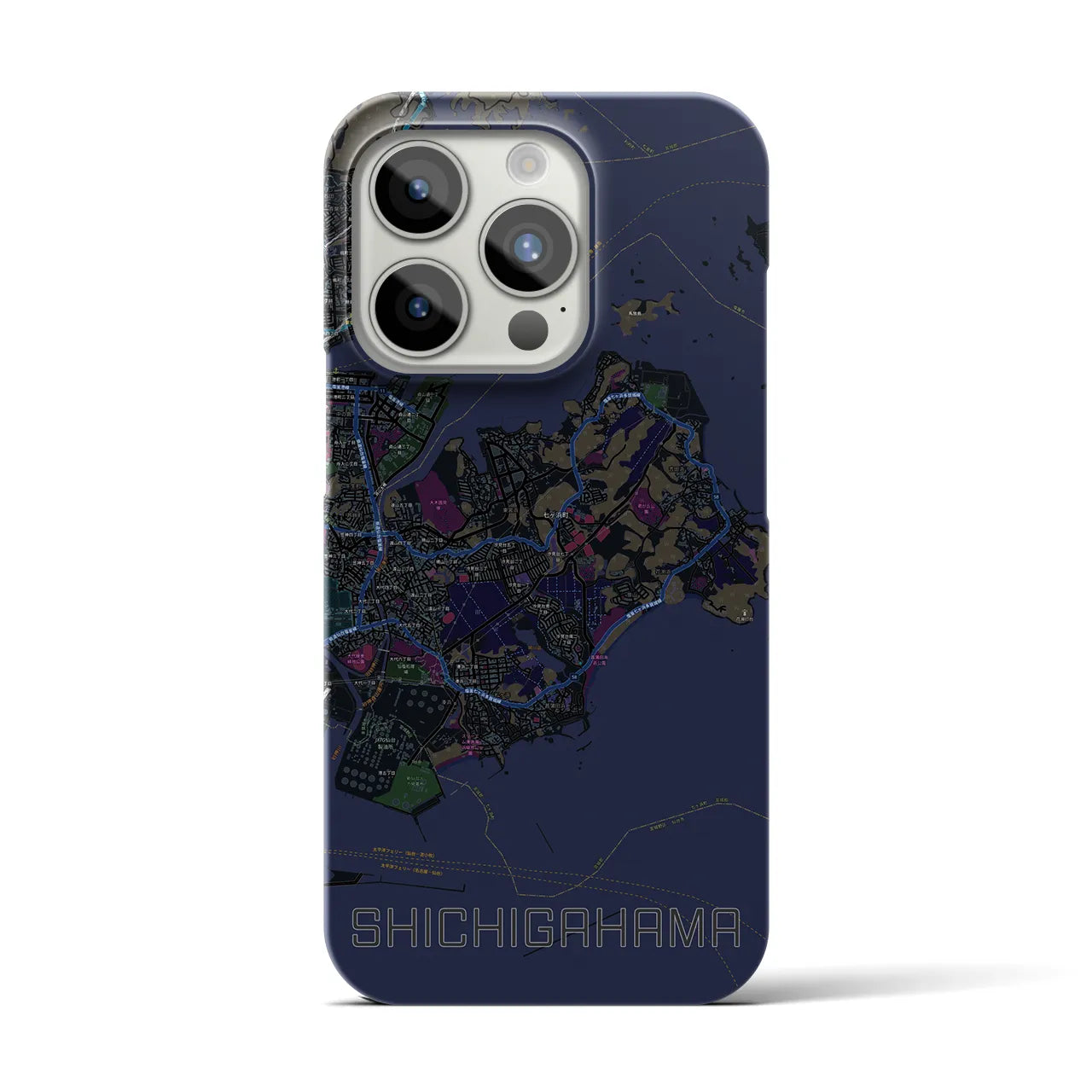 【七ヶ浜】地図柄iPhoneケース（バックカバータイプ・ブラック）iPhone 15 Pro 用